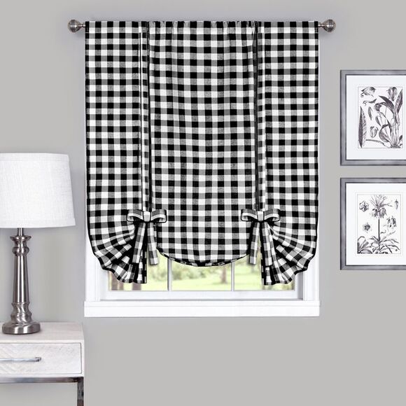 Buffalo Black Plaid Modern Window Curtain Panel : 42" x 63" Tie Up Shade - Picture 1 of 2